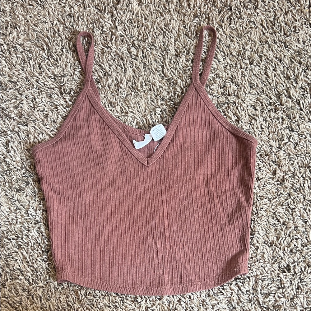 Tilly’s Ribbed Brown V-Neck Cropped Cami Tank Top - Dusty Rose Brown